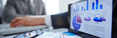 Analyst reviewing business charts on a monitor
